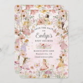 Save The Date Fées de Whimsical Baby shower Fleur Jardin Pré (Devant / Derrière)