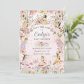 Save The Date Fées de Whimsical Baby shower Fleur Jardin Pré (Debout devant)