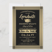 Save The Date Félicitations Black and Gold Stripes Graduation (Devant)