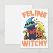 Save The Date Feline Witchy Funny Éffrayant Halloween Chat Kitte (Devant / Derrière)