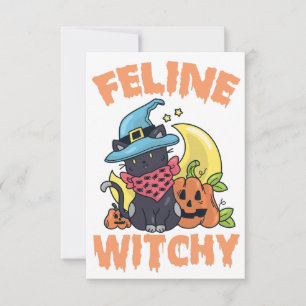 Save The Date Feline Witchy Funny Éffrayant Halloween Chat Kitte