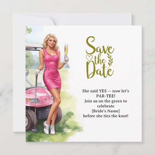 Save The Date Femme de golf en célibataire joue au golf (Devant)