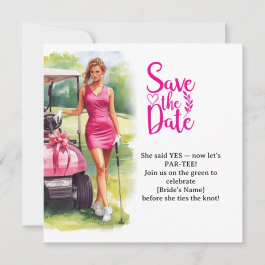 Save The Date Femme en enterrement de vie de jeune fille de golf (Devant)