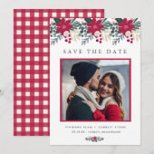 Save The Date Ferme Rouge Floral Plaid Wedding Enregistrer la da (Devant / Derrière)