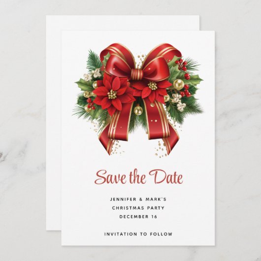 Save The Date Festive de Noël rouge et or (Devant / Derrière)