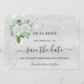 Save The Date Fête anniversaire argent floral enregistrer la dat (Devant / Derrière)