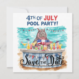 Save The Date Fête au bord de la piscine le 4 juillet avec Hippo