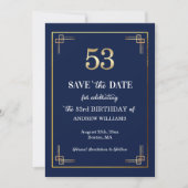 Save The Date Fête d'anniversaire 53 ans Elegant Blue Gold (Devant)