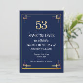 Save The Date Fête d'anniversaire 53 ans Elegant Blue Gold (Debout devant)