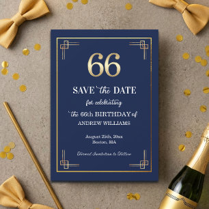 Save The Date Fête d'anniversaire 66 ans Elegant Blue Gold