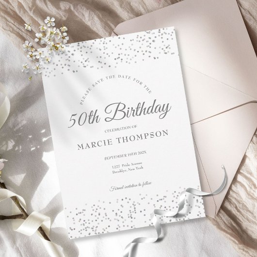 Save The Date Fête d'anniversaire à tout âge Silver Stardust