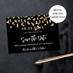 Save The Date Fête d'anniversaire de confettis d'or noir<br><div class="desc">Un arrière - plan noir décoré de faux confettis d'or. Personnalisez et ajoutez une date et un nom/âge. Le texte : Save the Date est écrit avec un grand script de style à la main tendance. Lettres blanches.</div>