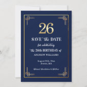 Save The Date Fête d'anniversaire élégante Bleu Or 26 ans (Devant)