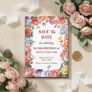 Save The Date Fête d'anniversaire élégante et colorée sur le thè