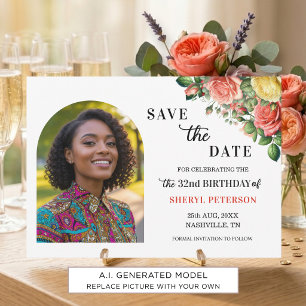 Save The Date Fête d'anniversaire élégante florale 32 ans