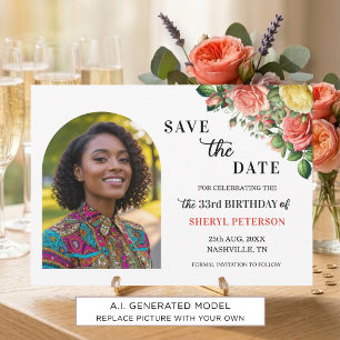 Save The Date Fête d'anniversaire élégante florale 33 ans