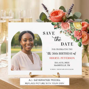 Save The Date Fête d'anniversaire élégante florale 36 ans
