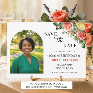 Save The Date Fête d'anniversaire élégante florale 53 ans