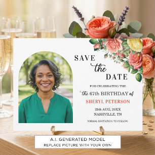 Save The Date Fête d'anniversaire élégante florale 67 ans