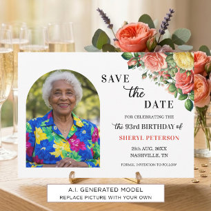 Save The Date Fête d'anniversaire élégante florale et photo pour