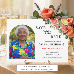 Save The Date Fête d'anniversaire élégante florale et photo pour