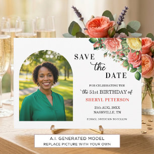 Save The Date Fête d'anniversaire élégante florale photo 51 ans