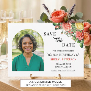 Save The Date Fête d'anniversaire élégante florale pour les 65 a