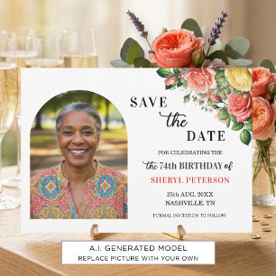 Save The Date Fête d'anniversaire élégante florale pour les 74 a
