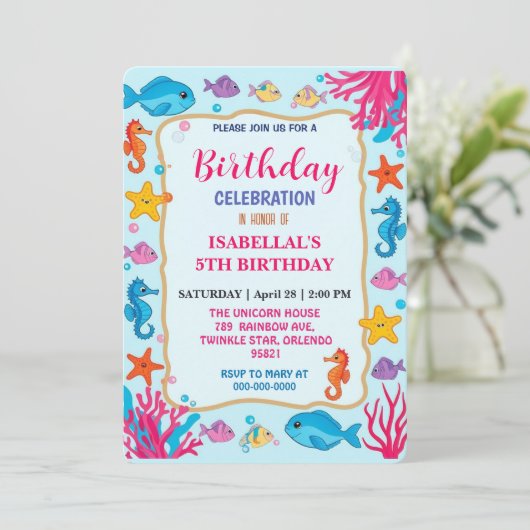 Save The Date fête d'anniversaire fantaisiste étoile hippocampe (Debout devant)