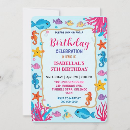 Save The Date fête d'anniversaire fantaisiste étoile hippocampe (Devant)