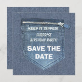 Save The Date Fête d'anniversaire le garder Zipped Denim (Devant / Derrière)