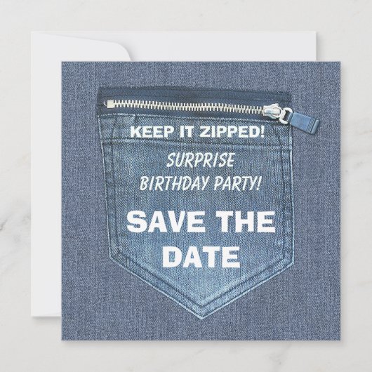 Save The Date Fête d'anniversaire le garder Zipped Denim (Devant)
