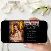 Save The Date fête d'anniversaire noir rose or scintille photo