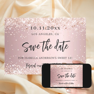Save The Date Fête d'anniversaire rose pailleté blush