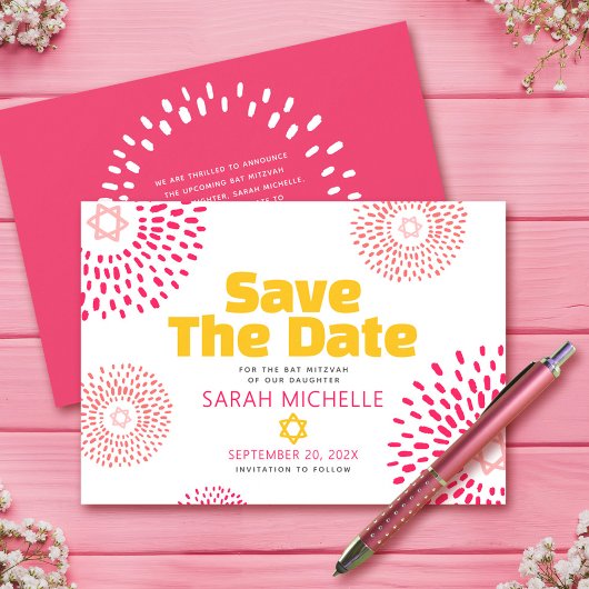 Save The Date Fête de Bat Mitzvah Rose Étoile Éclatée Cool Moder