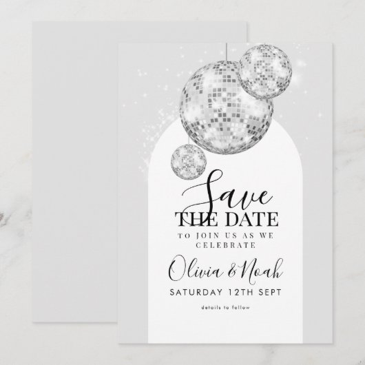 Save The Date Fête de fiançailles boule disco (Devant / Derrière)