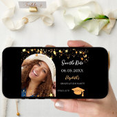 Save The Date Fête de fin d'études noire et or étoiles arche pho