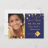 Save The Date Fête de graduation bleu or étoiles photo 2025 (Devant)