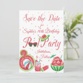 Save The Date Fête de la piscine de la pastèque Anniversaire, (Debout devant)