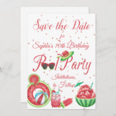 Save The Date Fête de la piscine de la pastèque Anniversaire, (Devant / Derrière)