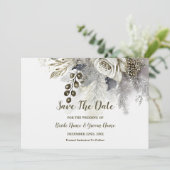Save The Date Fête de mariage Argent Golden White Roses Fleurs (Debout devant)