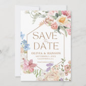 Save The Date Fête de mariage dans un jardin fleuri pastel avec  (Devant)