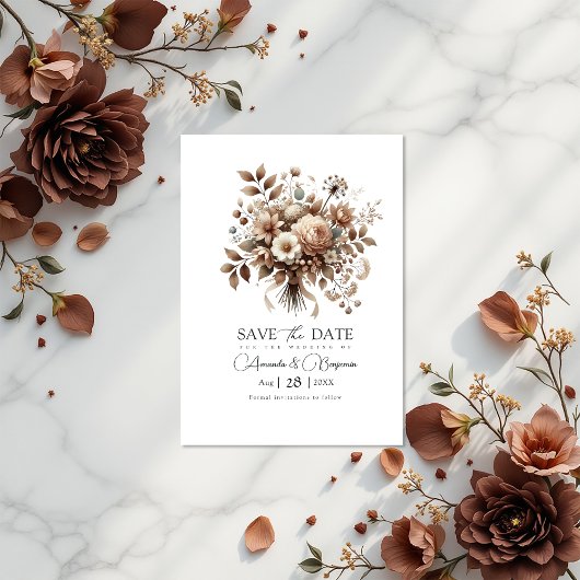 Save The Date Fête de mariage floral Mousse Mocha Bloom Neutre