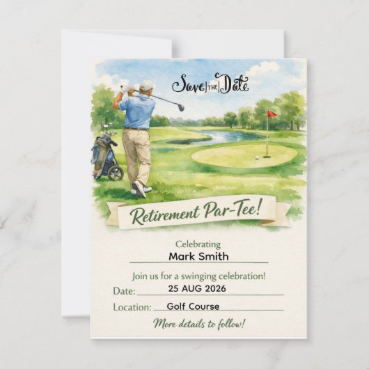 Save The Date Fête de retraite de golf pour golfeur (Devant)