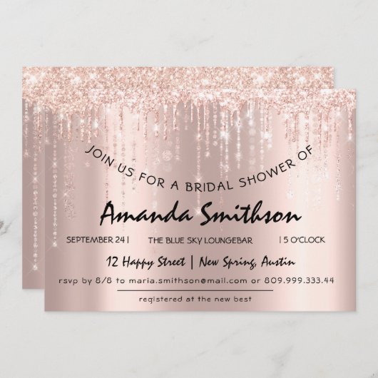 Save The Date Fête des mariées Rose Gold Parties scintillant Dri (Devant / Derrière)