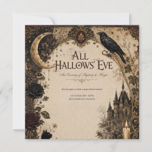 Save The Date Fête d'Halloween pour adultes Corbeau, Clé Antique