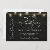 Save The Date Fête du 50e anniversaire Lumières en bois rustique (Devant)