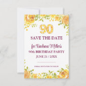 Save The Date Fête du 90e anniversaire - Roses jaunes 90 ans (Devant)