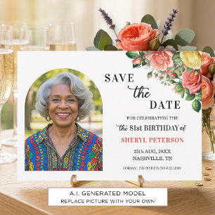 Save The Date Fête élégante de fleurs pour 81 ans
