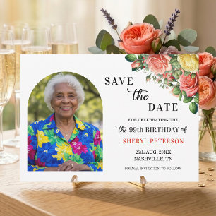 Save The Date Fête élégante florale et photo pour le 99e anniver
